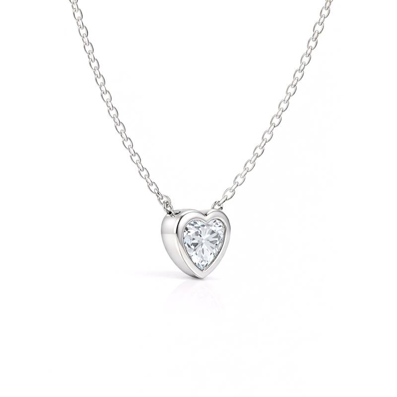 Auriya 14K Gold Lab Grown Heart Diamond Bezel Solitaire Pendant Necklace 1.00 to 5.00 ct. tw. (F-G VS) - 3.00ct. tw. - White