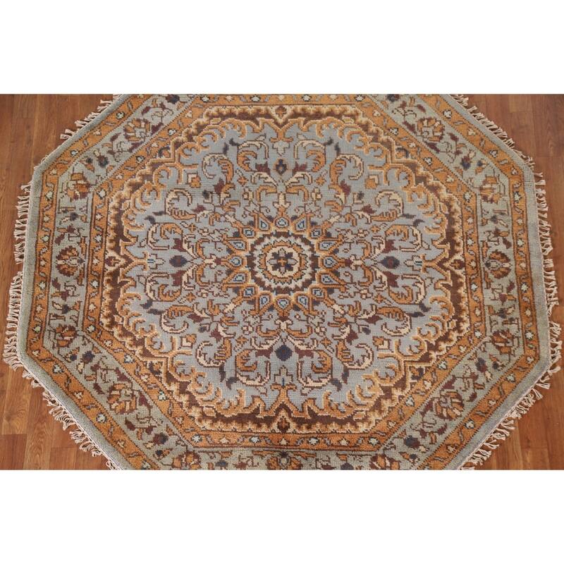 Heriz Serapi Indian Octagon Area Rug Hand-knotted Wool Carpet - 6'0"x 6'1"