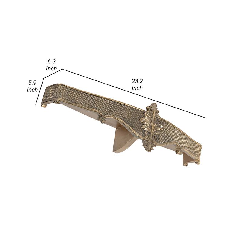 Riry 23 Inch Wall Plaque Shelf, Dotted Texture, Metal, Gold Resin Finish
