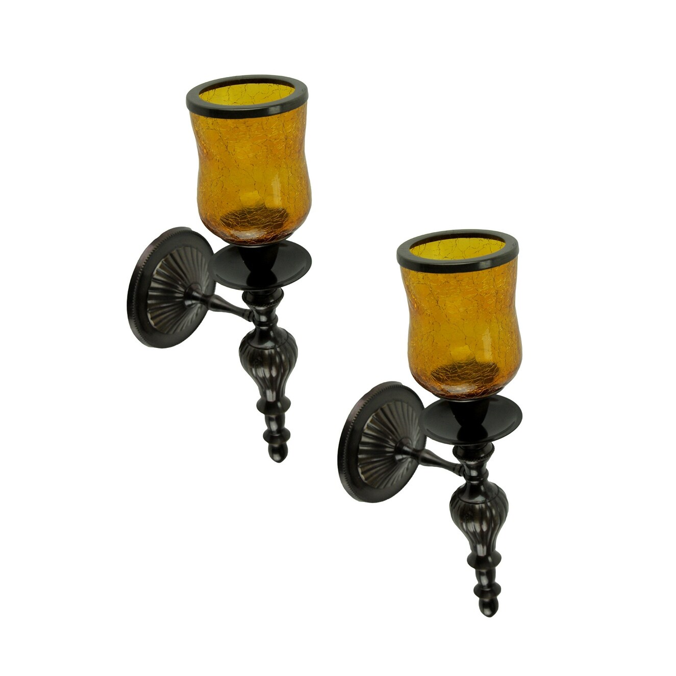 Shop Amber Crackled Glass Hurricane Bronze Finish Votive Candle