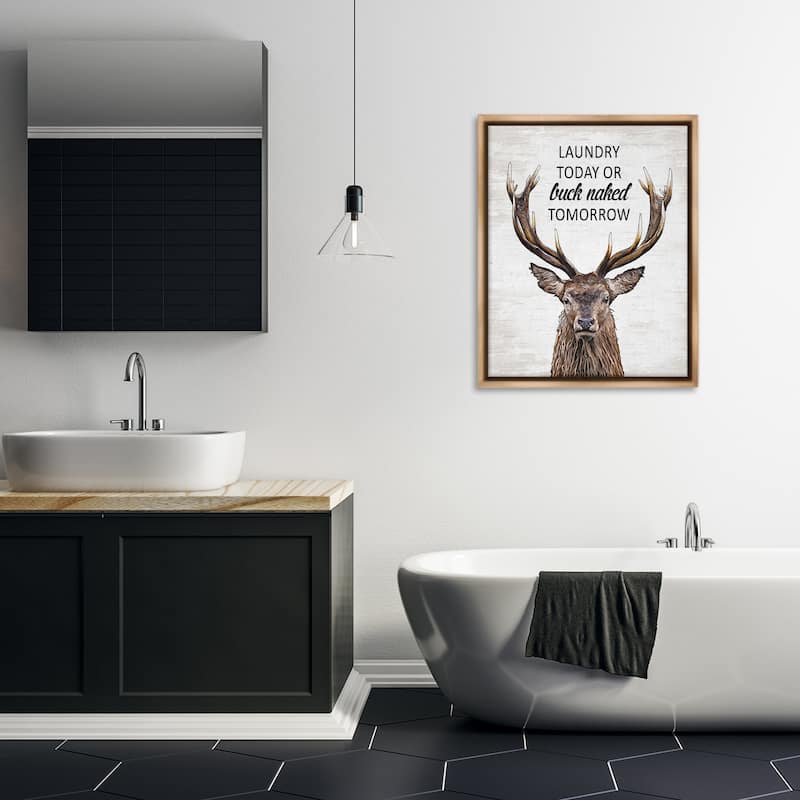 Stupell Buck Naked Tomorrow Funny Laundry Framed Floater Canvas Wall Art Design By Lettered and Lined