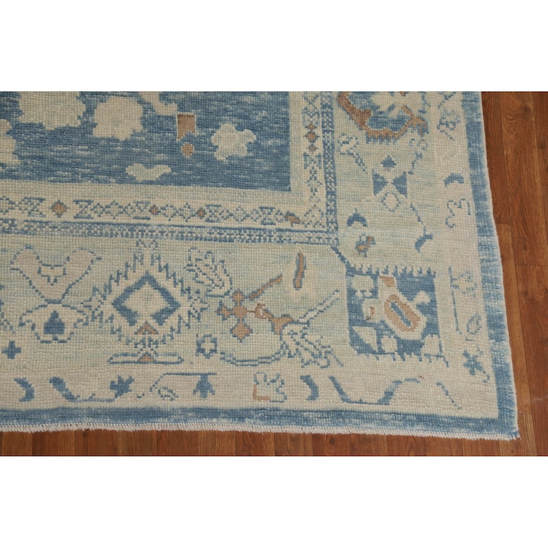 Hand Knotted Oriental 100% Wool Carpet Transitional All-Over Navy Blue & Blues Oushak Area Rug - 12' 5'' X 9' 9''