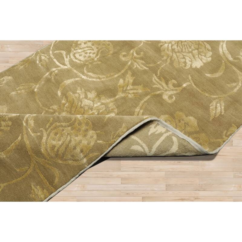 Tone on Tone Green Hand Knotted Botanical Tibetan Rug 2'11"x11'10" - 2' 11'' x 11' 10''