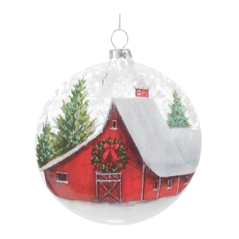 Barn Glittered Glass Christmas Ball Ornaments - 4.5" (110mm) - Multi-Color - 12ct