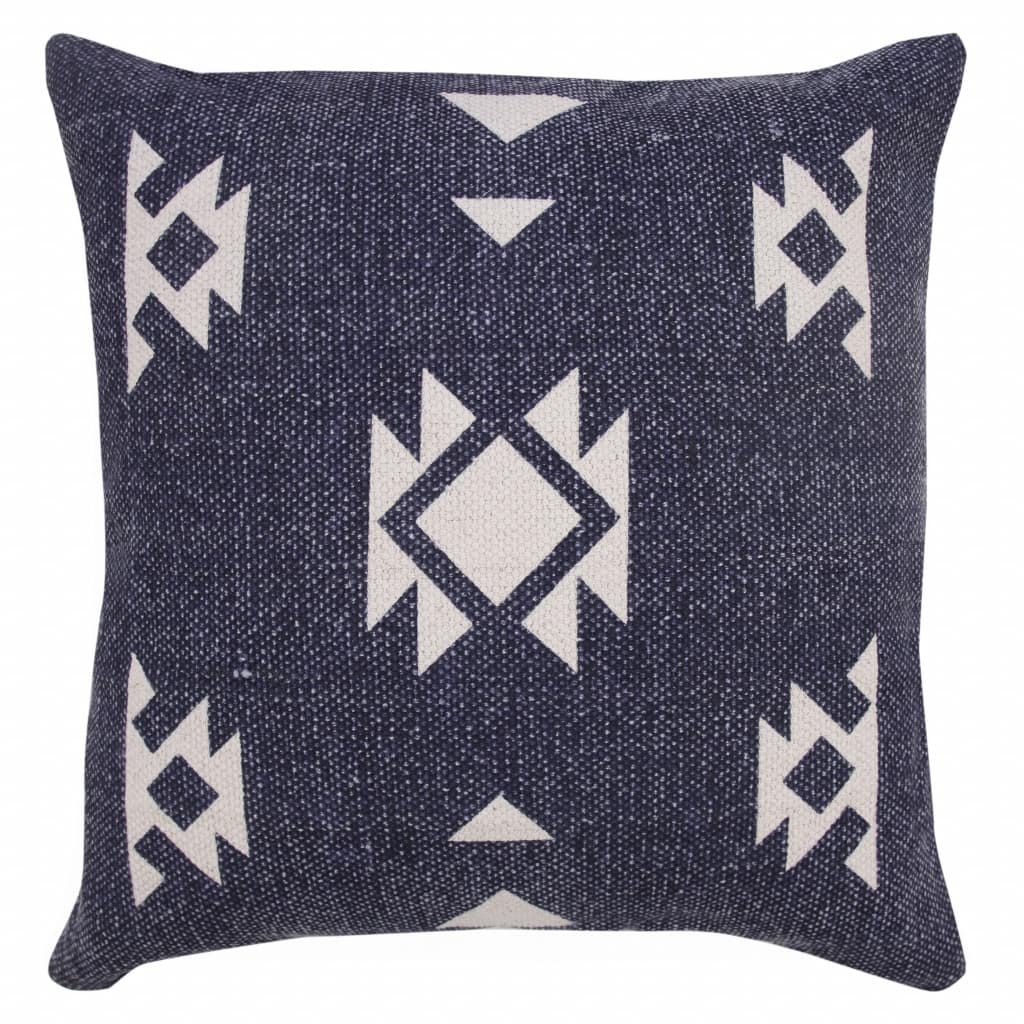 HomeRoots 20" X 20" Navy And White 100% Cotton Geometric Zippered Pillow