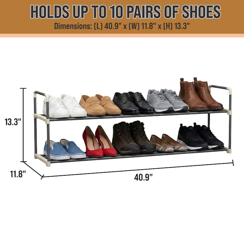 Shoe Rack - 2-Tier Shoe Organizer Shelf Holds 10 Pairs Sneakers, Heels, Boots by Home-Complete (Gray)