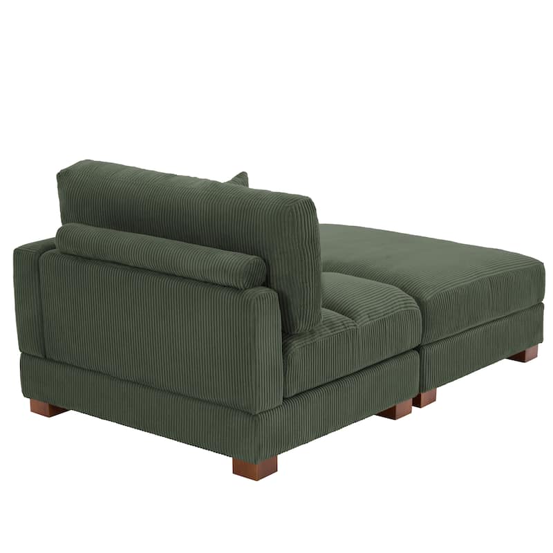 Modern Corduroy Upholstered Sectional Chaise Lounge with Ottoman