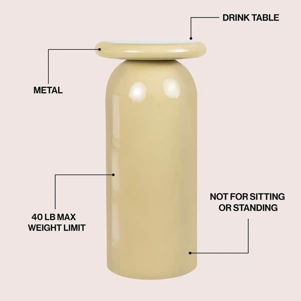 dimension image slide 5 of 7, Miles Modern Metal Round Drink Table - Sleek Cylinder Mushroom Pedestal Accent End Side Table for Living Room Bedroom