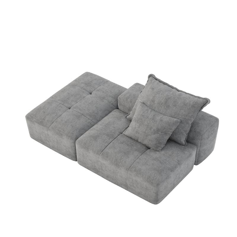 Modern Oversized Modular Chenille Tufted Sectional Sofa with 2 Pillows and Ottoman for Living Room