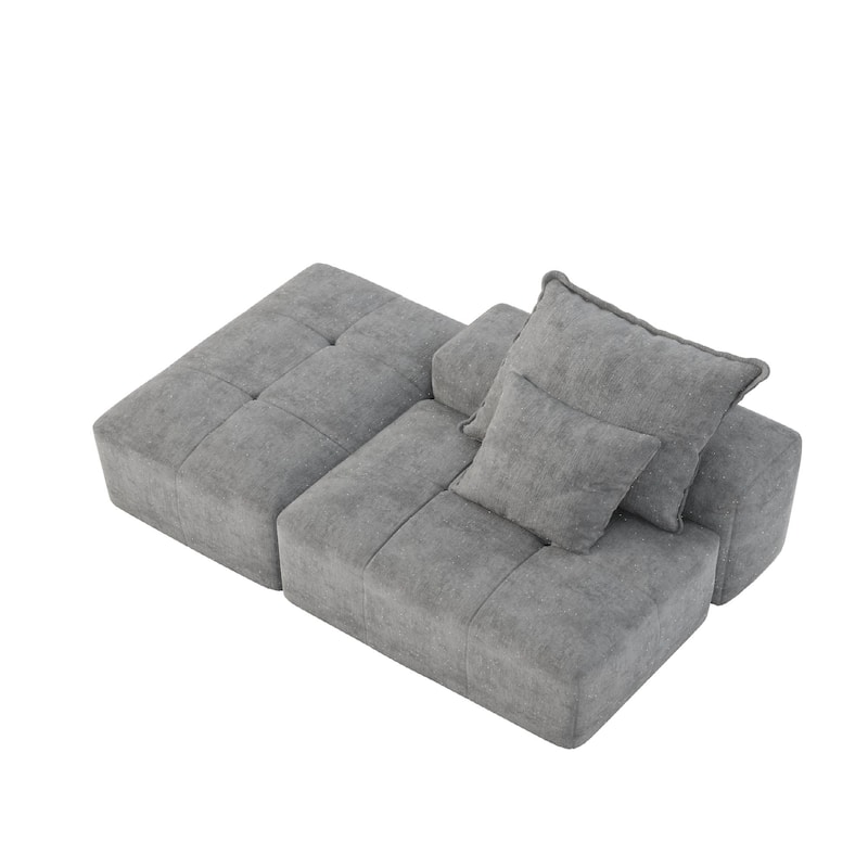 Modern Oversized Modular Sectional Sofa,Sparkling Chenille Fabric Soft Cushion Sofa with 2 Pillows,DIY Combination Tufted Sofa