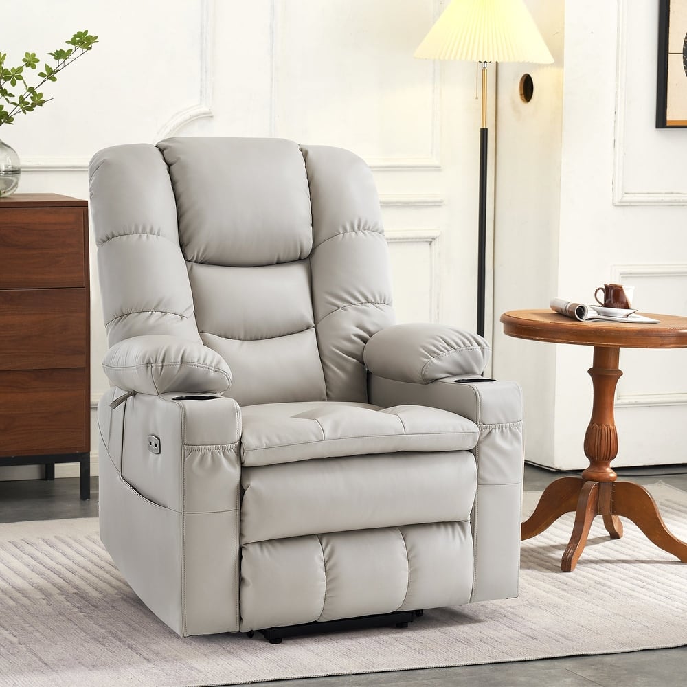 MCombo Large Dual Motor Power Lift Recliner Chair with Massage and Dual Heating for Elderly People, Faux Leather 7634