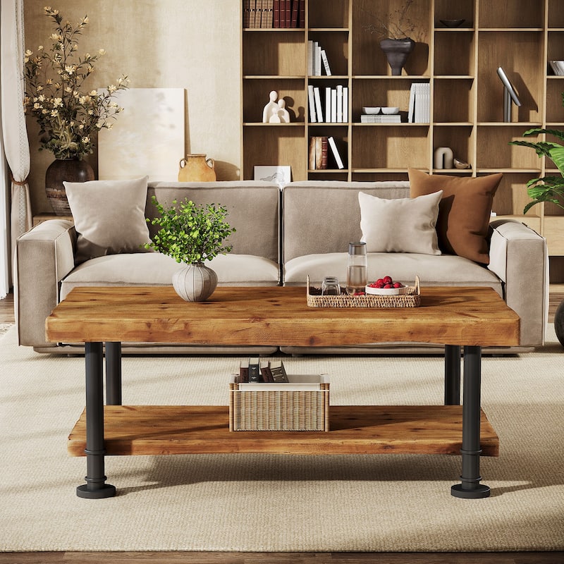 47" Solid Wood Coffee Table, Rectangular Accent Center Table
