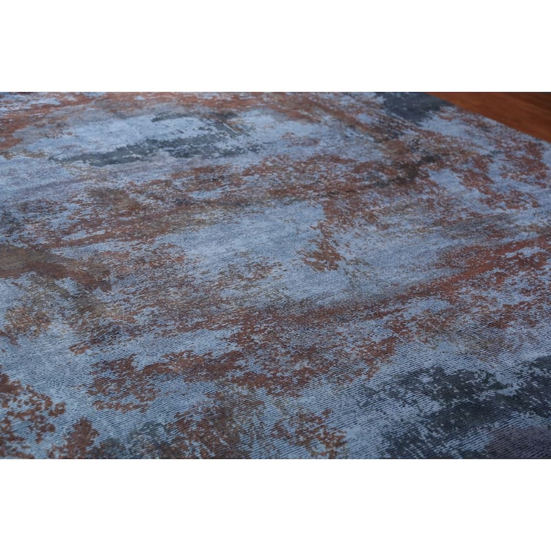 All-Over Blue Abstract Indian Area Rug Handmade Wool Carpet - 9'11"x 13'2"