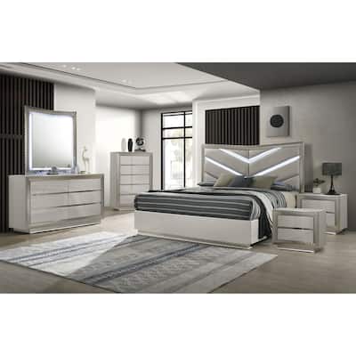 Furniture of America Urene Glam 6-Piece Grey Wood King Platform Bedroom Set with LED Light