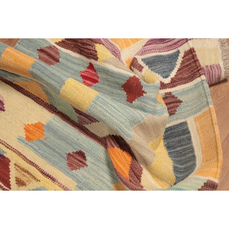 Hand Woven Oriental 100% Wool Carpet Southwestern Tribal Multi-Colored Kilim Runner Rug - 6' 2'' X 2' 1''