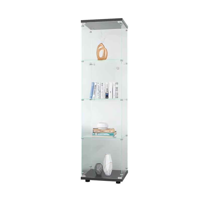 4 Layer Shelves Glass Display Cabinet w/Quick-Install Floor Standing Curio Bookshelf for Living Room Study or Collection Room
