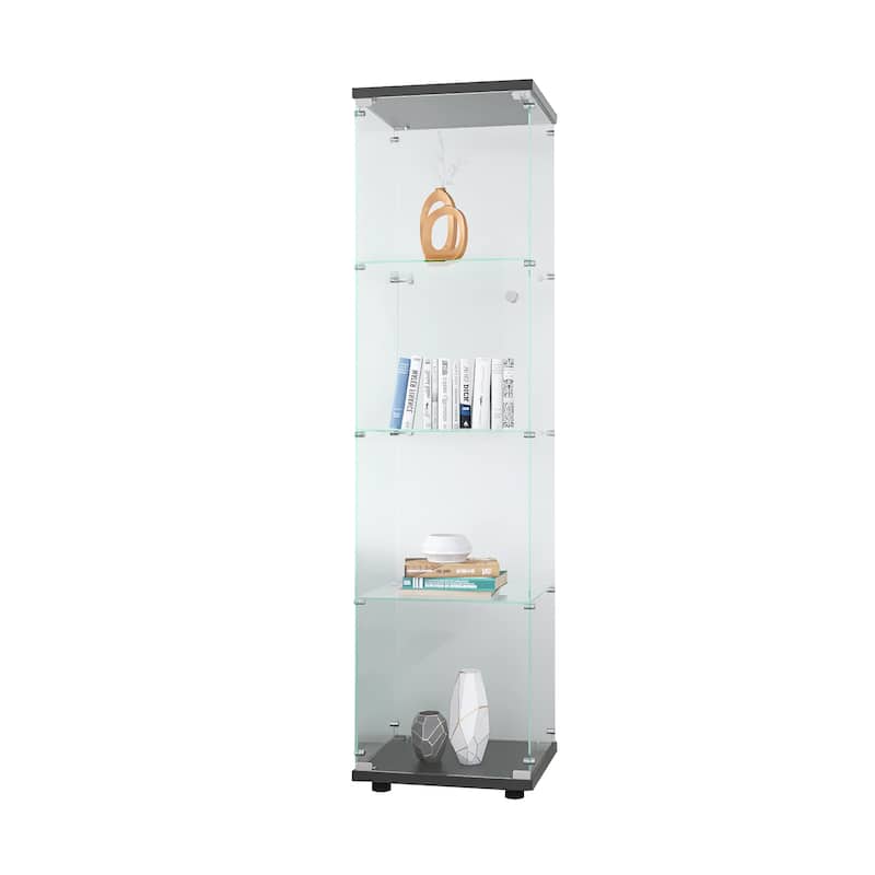 Glass Display Cabinet Shelves with Door, Floor Standing Bookshelf