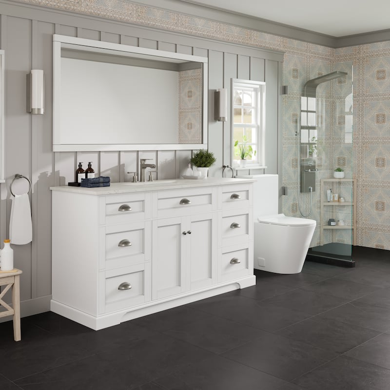 Epic 60"W SS Bath Vanity with Carrara Quartz Top & Undermount Sink