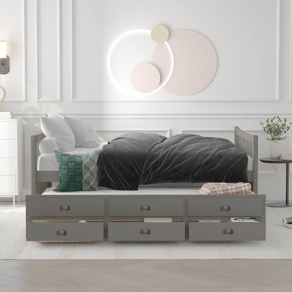 Full Size Daybed with Twin Trundle and 3 Storage Drawers