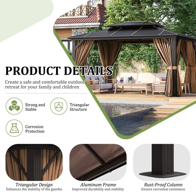 Outdoor Double Roof Hardtop Gazebo