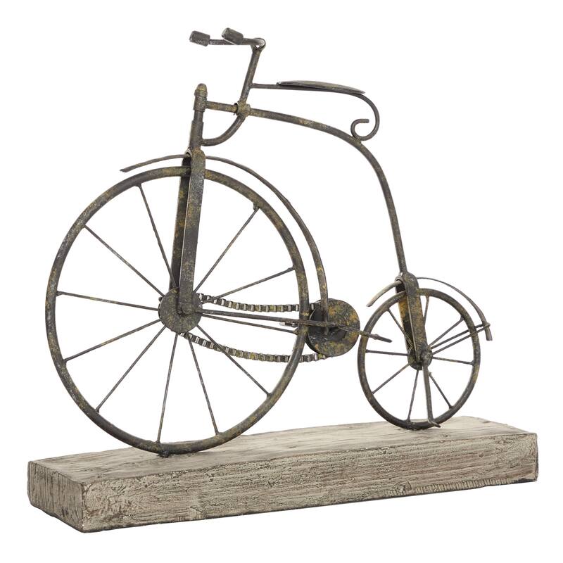 Metal Bike Decorative Sculpture with Wood Base - Black - Roche River Decor - Black