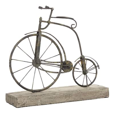 Metal Bike Decorative Sculpture with Wood Base - Black - Roche River Decor