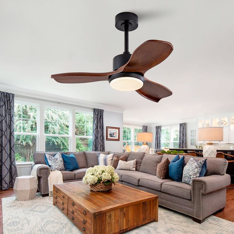 36" Wood Ceiling Fan with Lights Remote Control, Quiet DC Motor 3 Blade