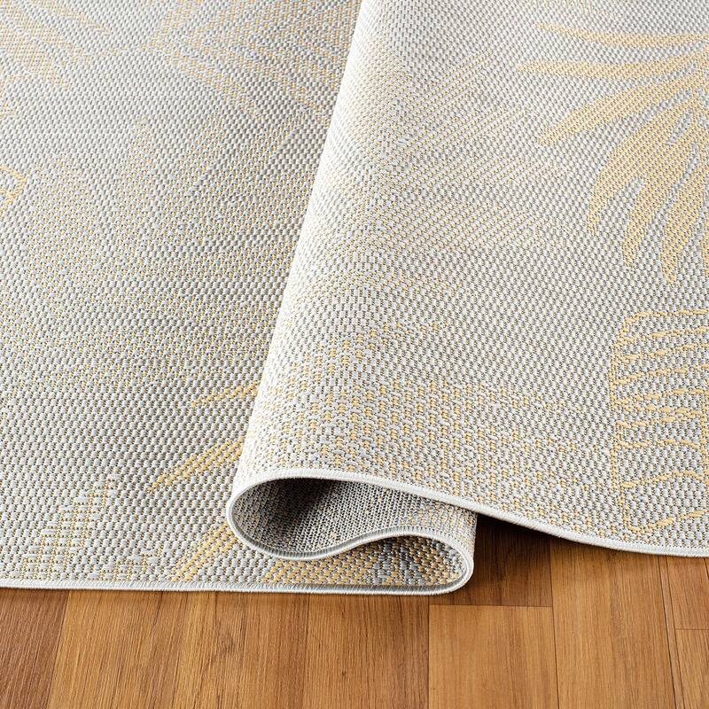 Contemporary Floral Leaves Indoor/Outdoor Flatweave Waterproof Backyard Patio Area Rug
