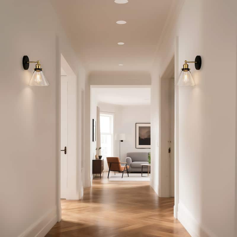 Mateo Black and Antique Brass 1-Light Wall Sconce with Clear Glass Shade
