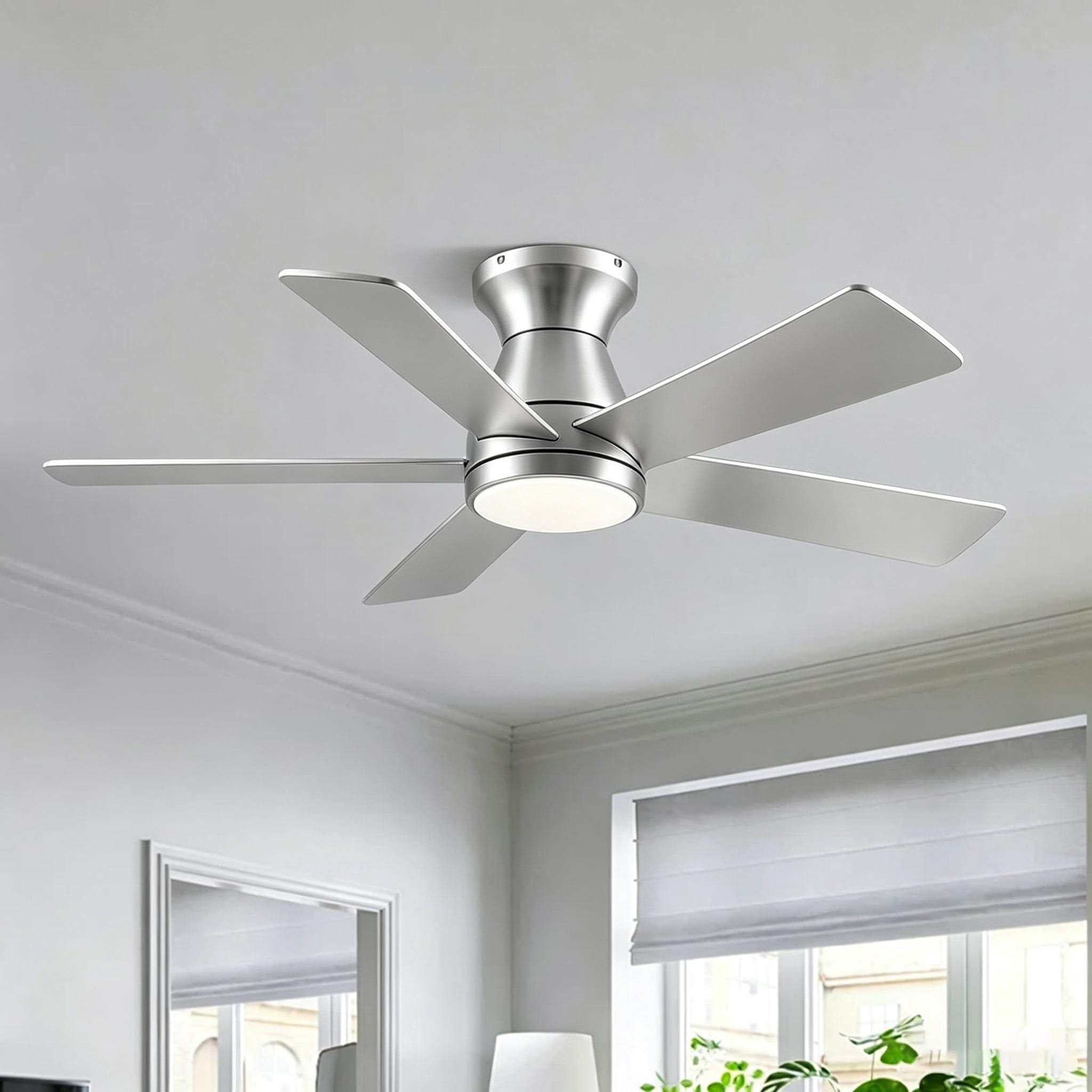 46-Inch Low-Profile Ceiling Fan with Dimmable 3CCT LED Light, App and Remote Control, 6-Speed Reversible DC Motor