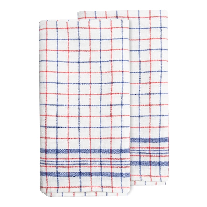 Caravan Bistro Tea Towels - Set of 2 - Blue/Red - 30" x 20" - Set of 2 - Blue/Red