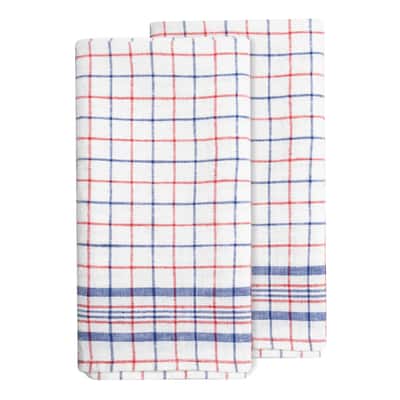 Caravan Bistro Tea Towels - Set of 2 - Blue/Red - 30" x 20"