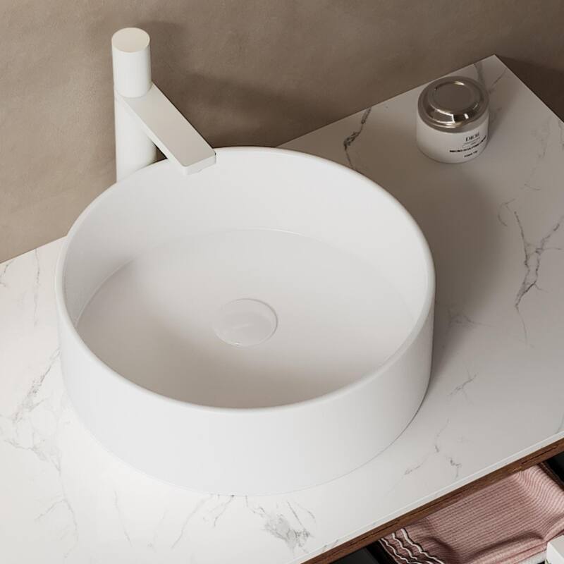 Wall Mounted Bathroom with White Round Ceramic Basin and Drawer