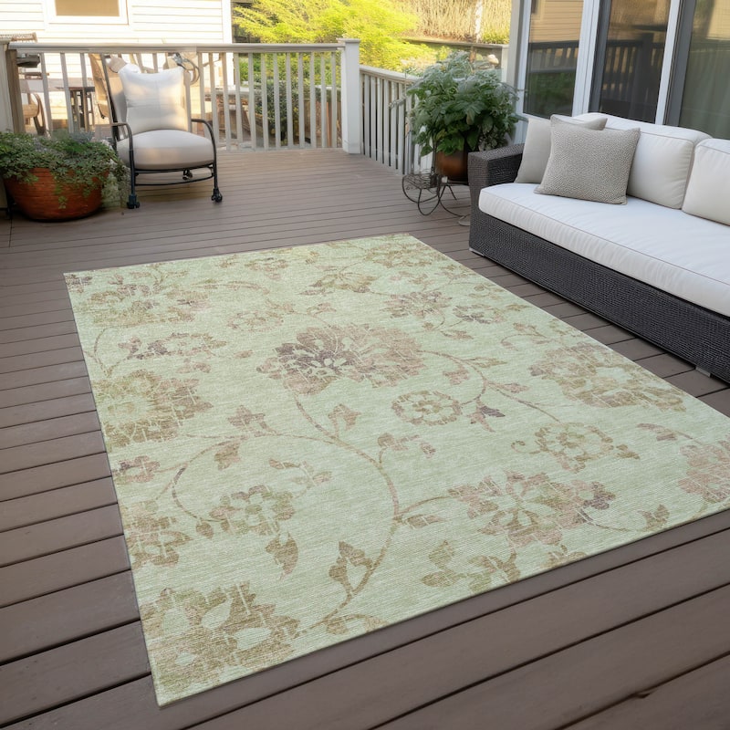 Machine Washable Indoor/ Outdoor Chantille Modern Floral Rug - Aloe - 8' x 10'