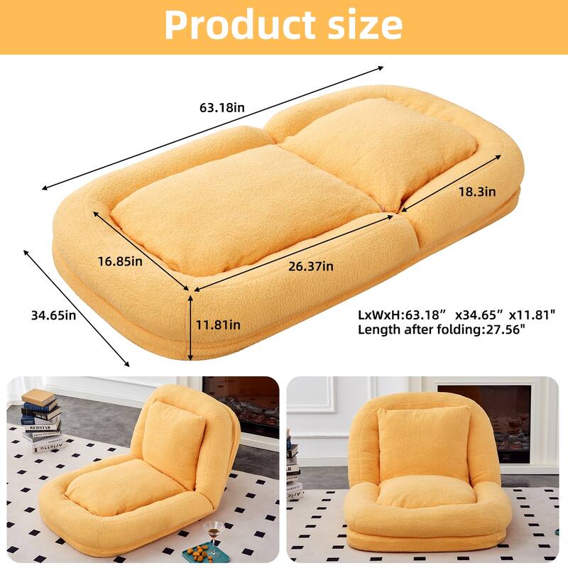 Folding Sofa Chair with 5 Adjustable Positions Plush Floor Lounge Chair