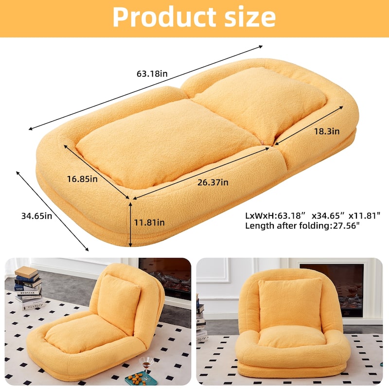 Roomfitters Folding Sofa Chair with 5 Adjustable Positions, Velvet Floor Lounge Chair for Gaming