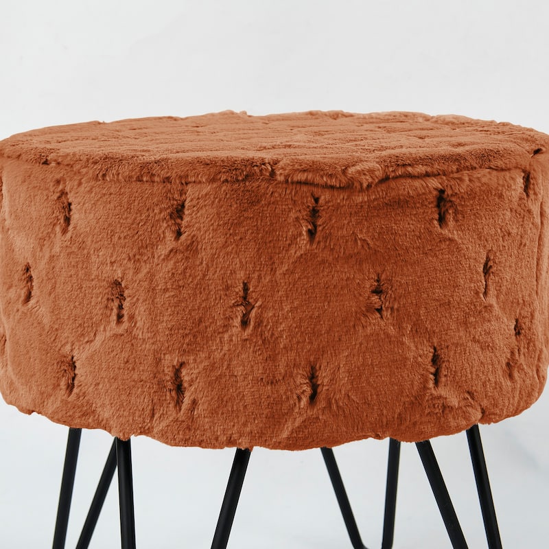 Jacquard Solid Fauxfur Round Ottoman