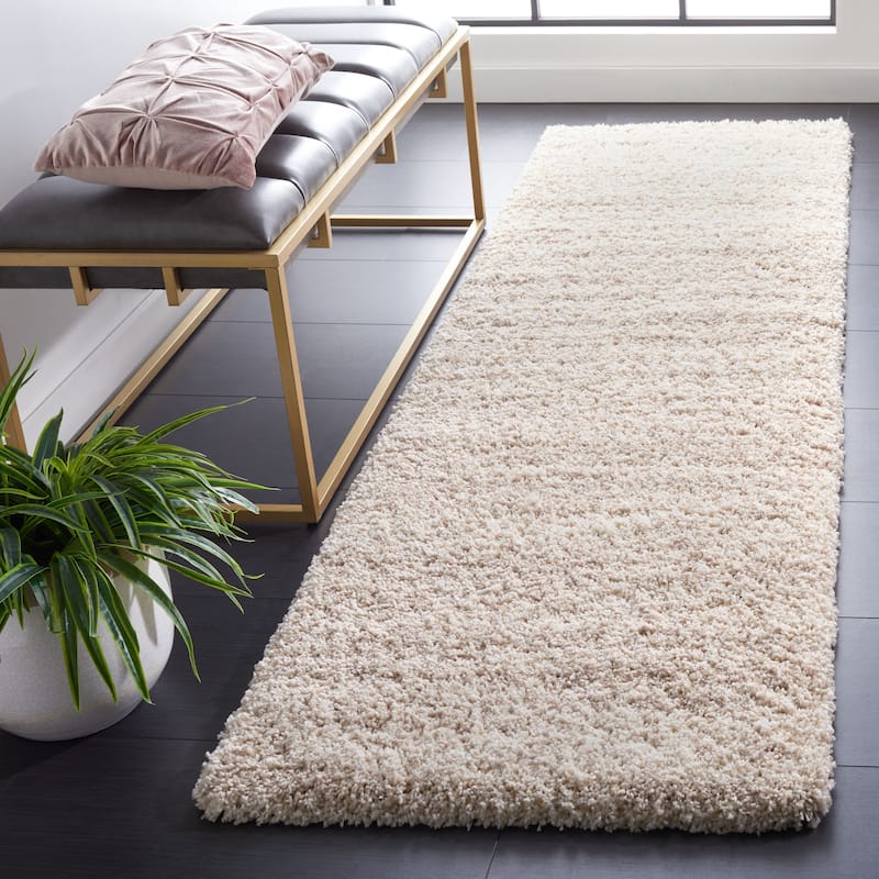 SAFAVIEH Hudson Shag Justine Modern 2-inch Thick Rug - 2'3" x 8' Runner - Ivory/Beige - Runner