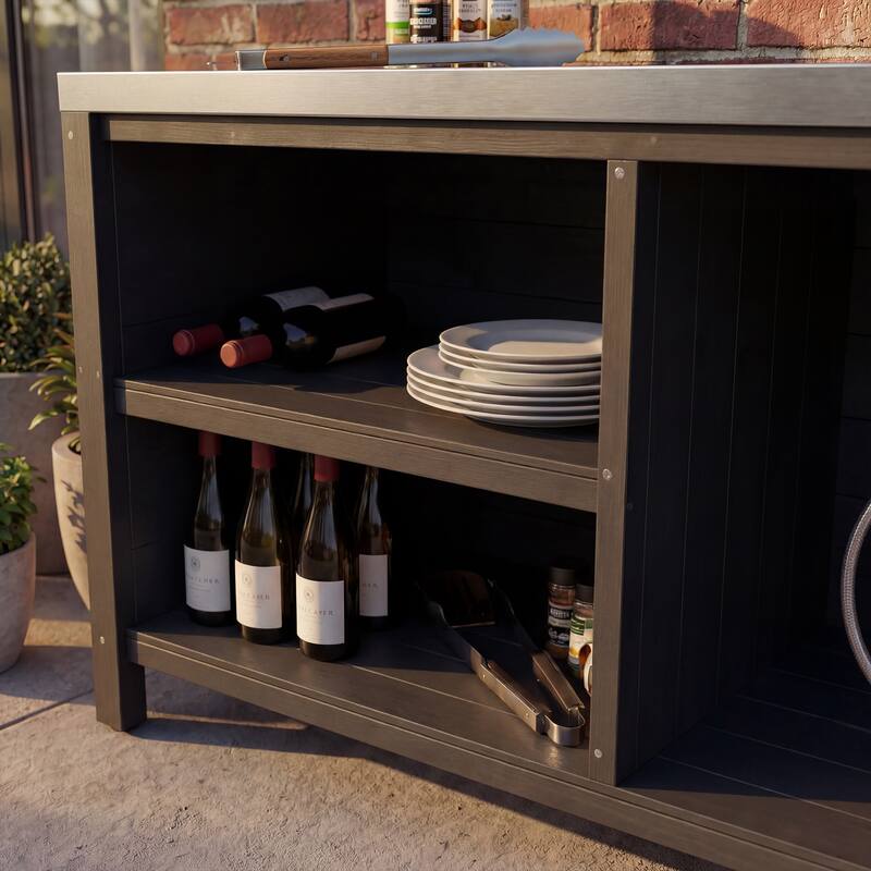 Modular Outdoor Kitchen Island Set, 100% Solid Wood BBQ Cabinet , Patio Kitchen Bar Table