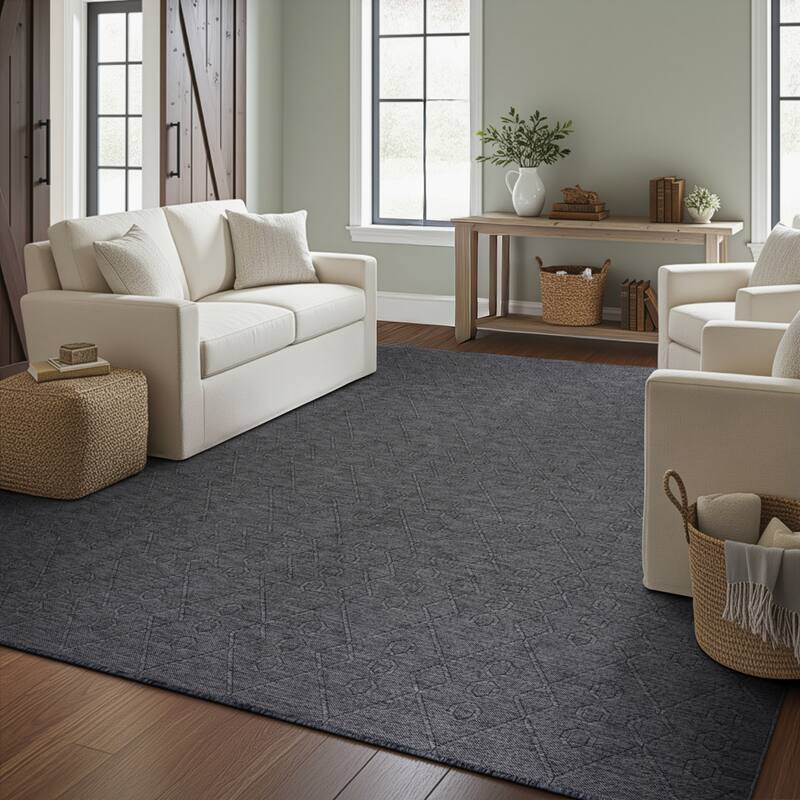 Alameda Solid Color Geometric Machine Washable Indoor Area Rug