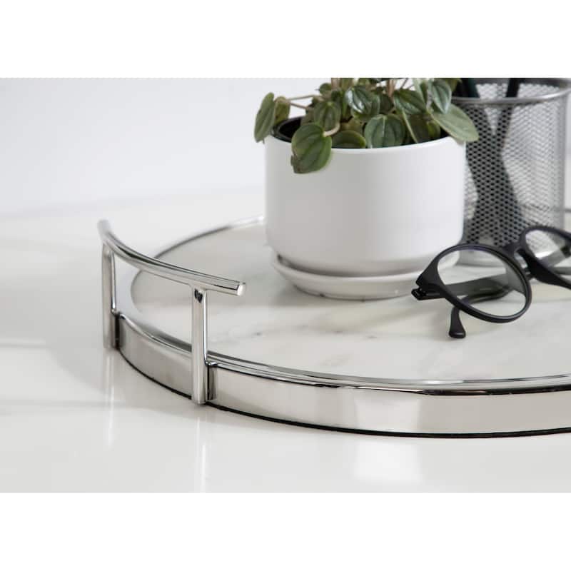 Kate and Laurel Marbury Round Metal Tray