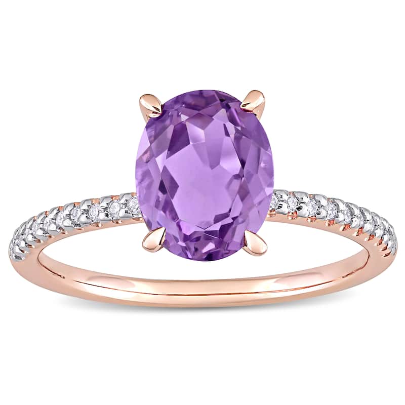 Miadora 14k Rose Gold Oval-cut Amethyst and 1/10ct TDW Diamond Solitaire Engagement Ring