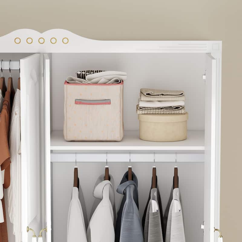 White Wardrobe Closet with 2 Drawers - Modern Storage Cabinet