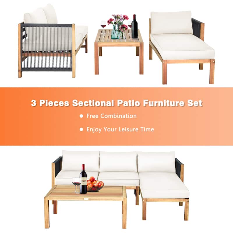 Costway 3PCS Patio Acacia Wood Sofa Furniture Set Thick Cushion - See Details