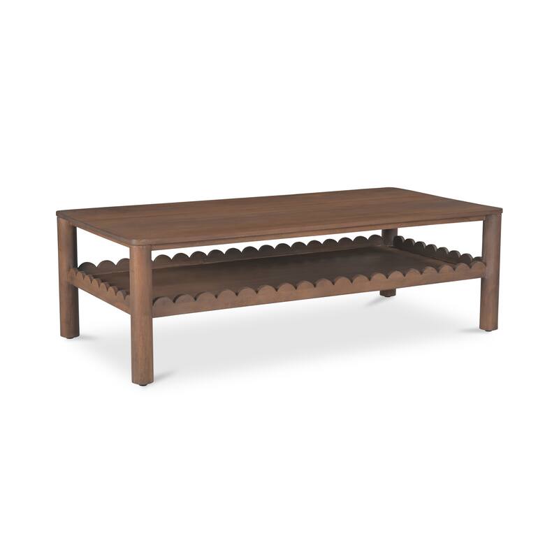 NADAAL STUDIOS Thalen Coffee Table, Rectangular Mango Wood Top with Geometric Rounded Legs, Vintage Brown