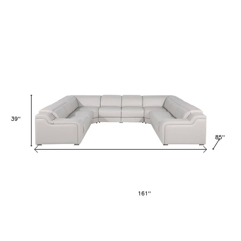 HomeRoots Black Italian Leather Power Reclining U Shaped Eight Piece Corner Sectional With Console