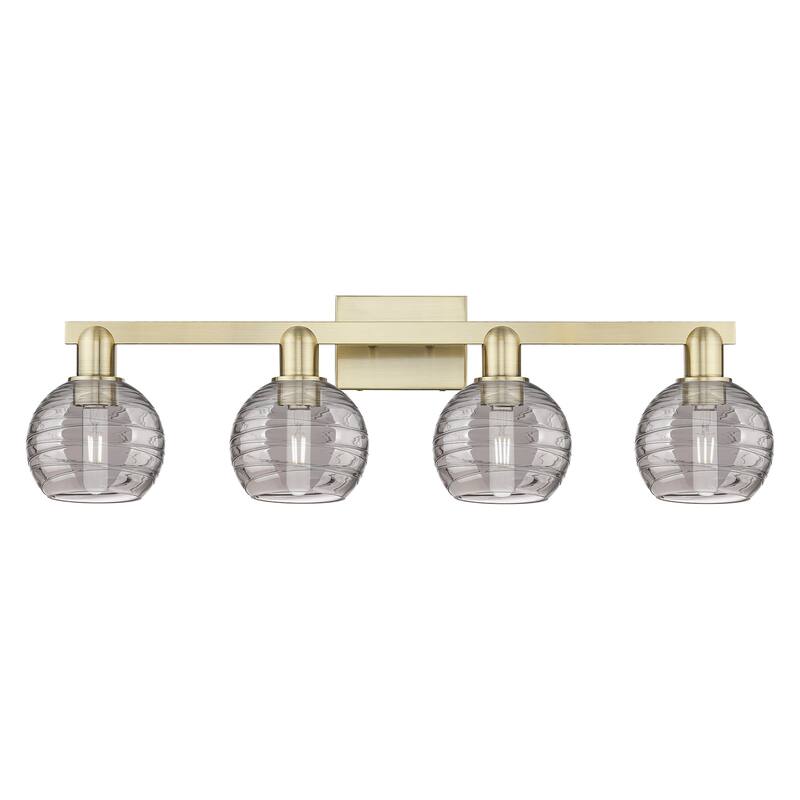 Innovations Lighting 716-4W-9-36 Athens Deco Swirl Vanity Athens Deco - Antique Brass / Light Smoke Deco Swirl