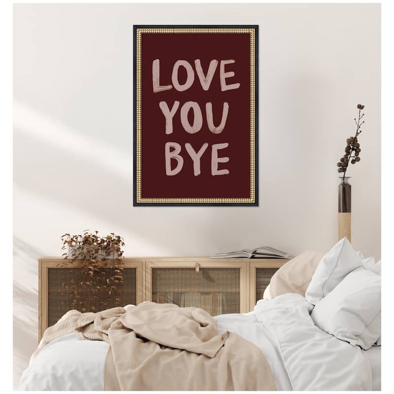Kate and Laurel Love You Bye Hand Painted Typography by Lucky Guava Framed Wall Art Print