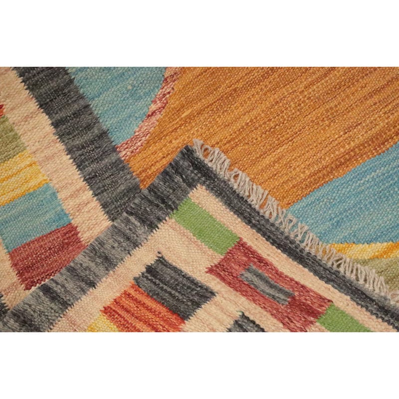 Hand Woven Oriental 100% Wool Carpet Southwestern Tribal Multi-Colored Kilim Area Rug - 8' 10'' X 5' 10''