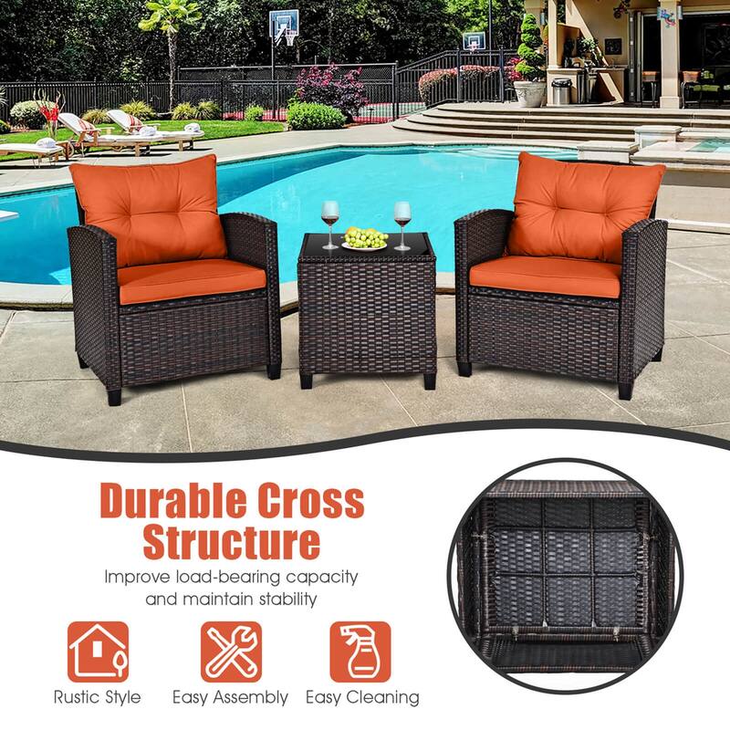Costway 3PCS Patio Rattan Furniture Set Cushioned Conversation Set - See Details